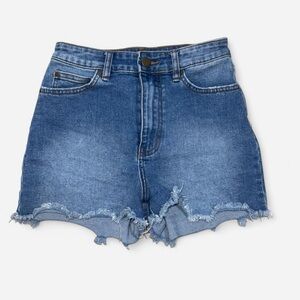 Billabong High Rise Cutoff Denim Shorts Raw Hem Medium Wash Size 25